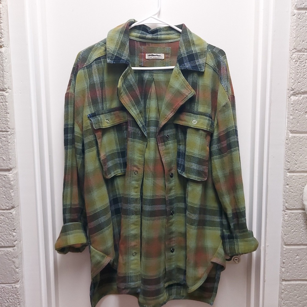Free People Izzy Flannel Cargo Olive Plaid Shirt XS/ Small NWOTs